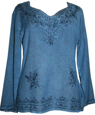 Diamond Neck Renaissance Embroidered Blouse - Agan Traders, Blue