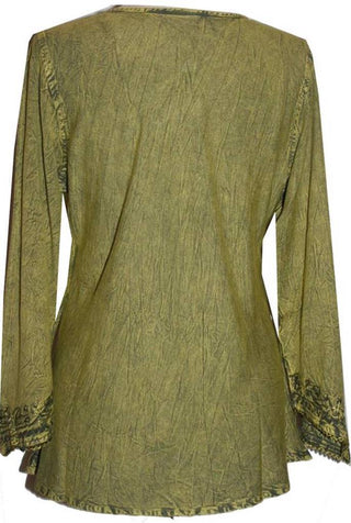 Embroidered Front V Neck Vintage Blouse - Agan Traders, Lime Green