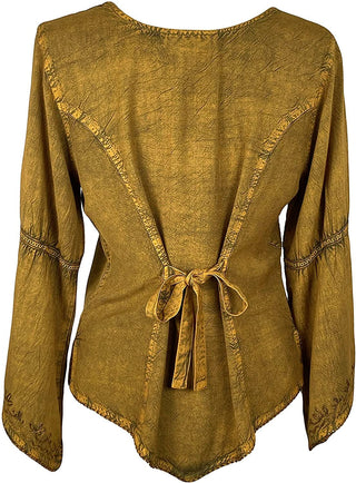 Renaissance Vintage Rayon Velvet Renaissance Top Blouse - Agan Traders, Old Gold