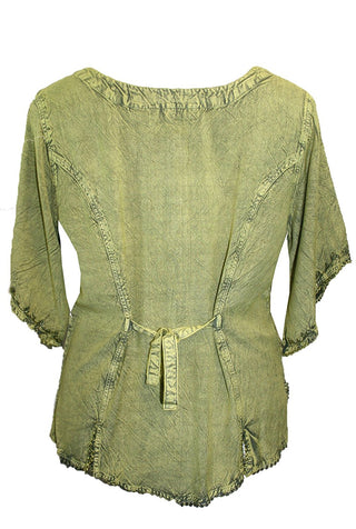 Scooped Neck Medieval  Embroidered Blouse - Agan Traders, Lime Green