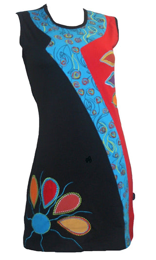 RD 15 Agan Traders Nepal Bohemian Gypsy Knit Cotton Mid Length Summer Dress - Agan Traders, Black Red