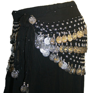 ST Agan Traders Belly Dancing Zumba Hip Coin Gypsy Hip Scarf - Agan Traders, Black Silver ST