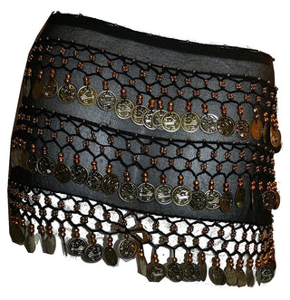 ST Agan Traders Belly Dancing Zumba Hip Coin Gypsy Hip Scarf - Agan Traders, Black Gold ST