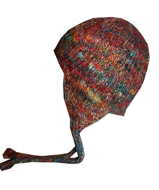 Fuzzy Himalayan Raw Silk Knit Fleece lined Multi-colored Beanie - Agan Traders, Recycle Silk 1