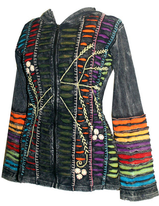 RJ 51 Agan Traders Bohemian Nepal Hoodie Gypsy Knit Cotton Patch Rib Jacket - Agan Traders, Black Green