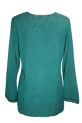Diamond Neck Renaissance Embroidered Blouse - Agan Traders, Turquoise