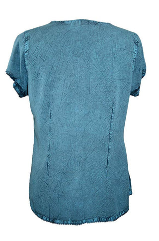 Medieval Bohemian Embroidered Top Shirt Blouse - Agan Traders, Turquoise