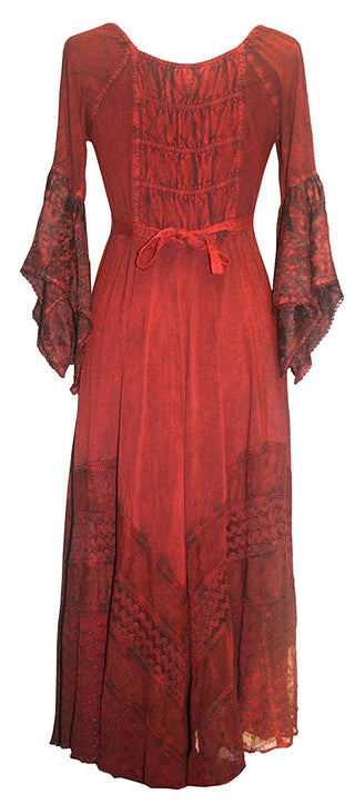Medieval Gothic Bohemian Embroidered Handkerchief Flare Corset Dress Gown - Agan Traders, Burgundy