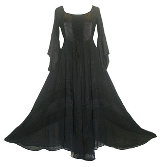 Medieval Gothic Bohemian Embroidered Handkerchief Flare Corset Dress Gown - Agan Traders, Black