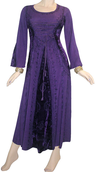 Scooped Neck Bohemian Rayon Velvet Corset Long Dress Gown - Agan Traders, Purple