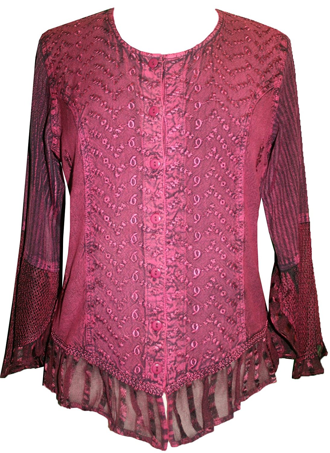 103 B Embroidered Net Ruffle Sheer Lace Sleeve Blouse – Agan Traders