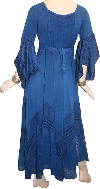 Medieval Gothic Bohemian Embroidered Handkerchief Flare Corset Dress Gown - Agan Traders, Navy Blue