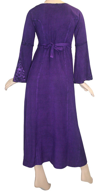 Rayon Satin Medieval Gothic Renaissance Corset Bell Sleeve Dress Gown - Agan Traders, Purple