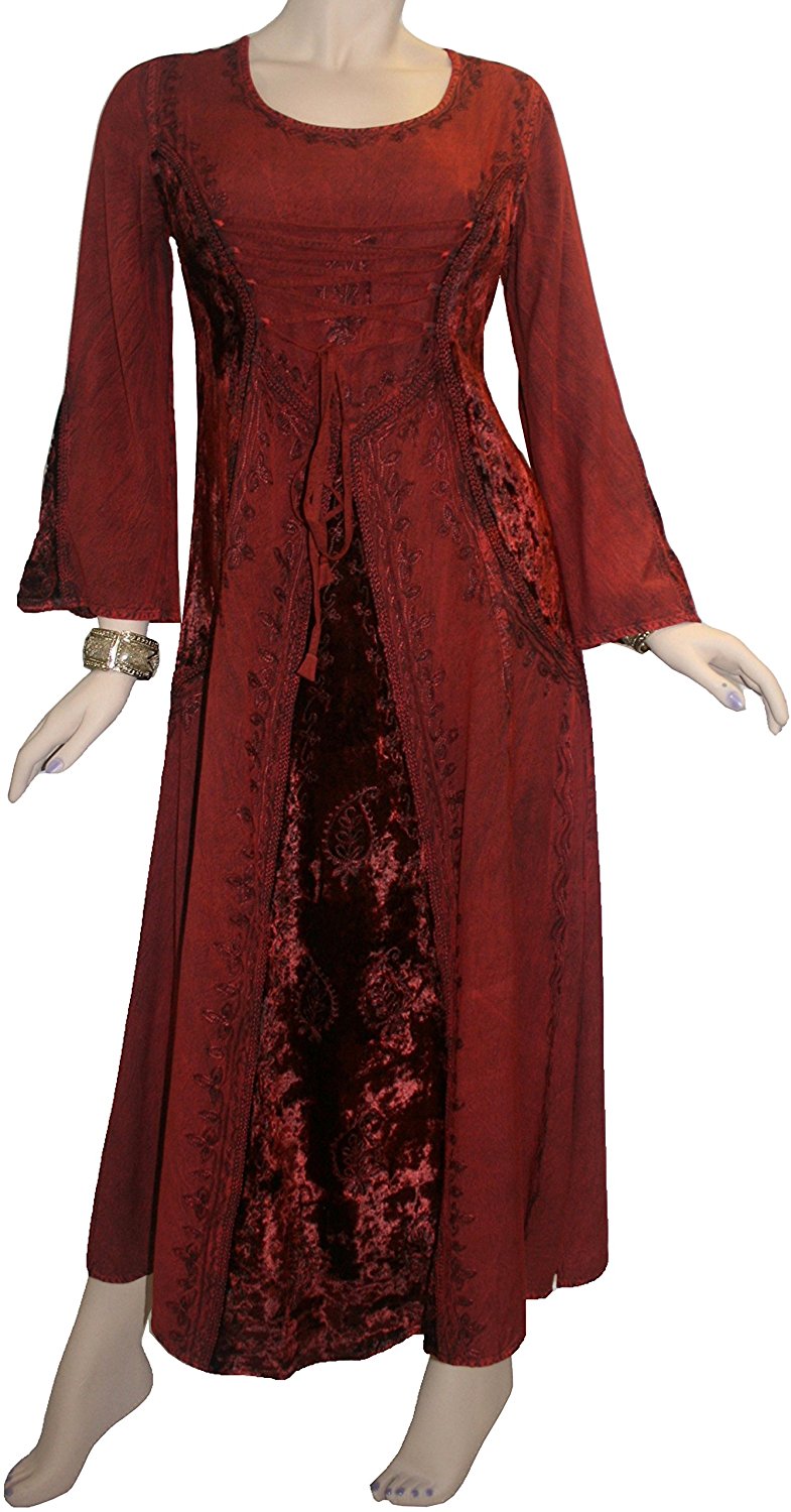Roman Medieval Corset Satin Embroidered Bell Sleeve Dress 001