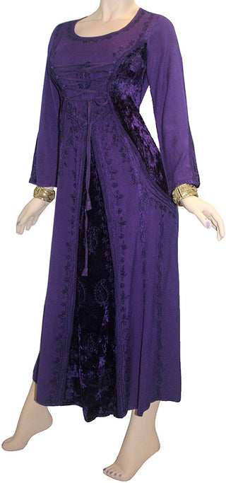 Scooped Neck Bohemian Rayon Velvet Corset Long Dress Gown - Agan Traders, Purple