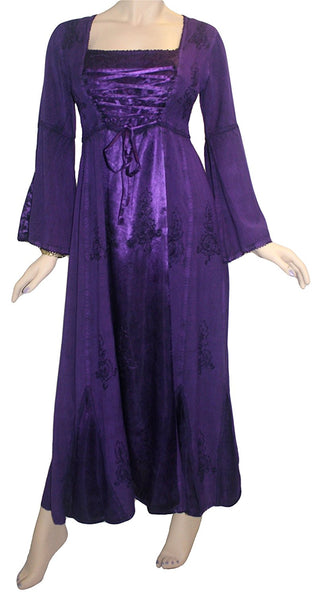 Rayon Satin Medieval Gothic Renaissance Corset Bell Sleeve Dress Gown - Agan Traders, Purple