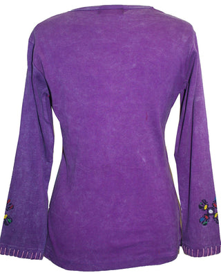Knit Cotton Hand Brush Painted Bhoto Style Top Blouse - Agan Traders, Purple