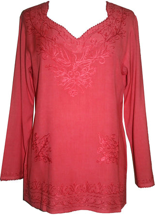 Diamond Neck Renaissance Embroidered Blouse - Agan Traders, Coral