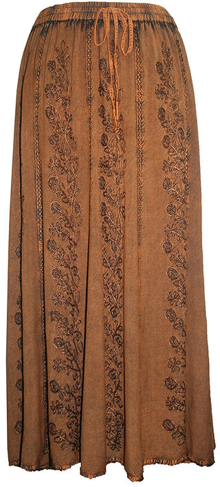 712 SK Agan Traders Medieval Embroidered Long Skirt - Agan Traders, Rust