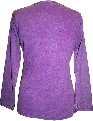 Rib Cotton Funky Razor Patches Long Sleeve Top Blouse - Agan Traders, Purple