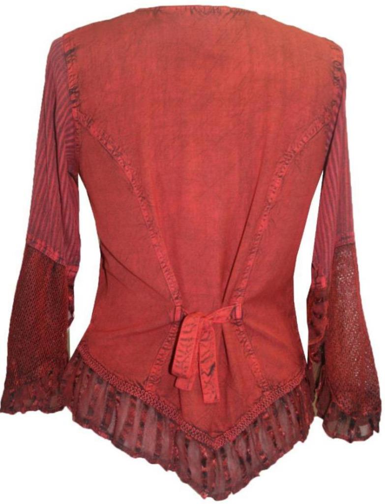 103 B Embroidered Net Ruffle Sheer Lace Sleeve Blouse – Agan Traders