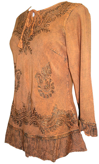 147 B Gypsy Medieval Ruffle Top Tunic Kurta Blouse India - Agan Traders, Rust