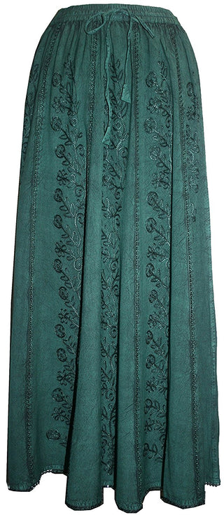 712 SK Agan Traders Medieval Embroidered Long Skirt - Agan Traders, H. Green