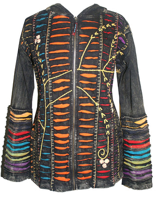 RJ 51 Agan Traders Bohemian Nepal Hoodie Gypsy Knit Cotton Patch Rib Jacket - Agan Traders