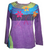 Rib Cotton Funky Razor Patches Long Sleeve Top Blouse - Agan Traders, Purple