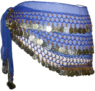ST Agan Traders Belly Dancing Zumba Hip Coin Gypsy Hip Scarf - Agan Traders, Blue Gold ST