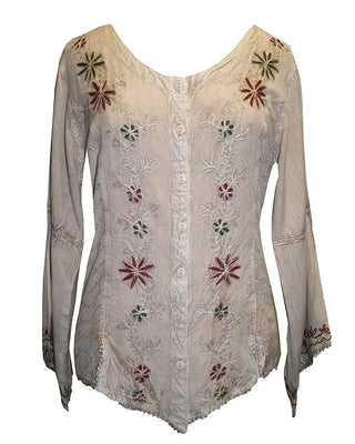 Flower Embroidered Blouse - Agan Traders, Beige