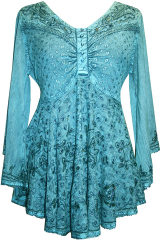 Medieval Butterfly Bell Sleeve Flare Blouse - Agan Traders, Turquoise