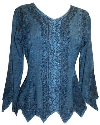 Gypsy Medieval Vintage Asymmetrical Net Renaissance Top Blouse - Agan Traders, Teal Blue