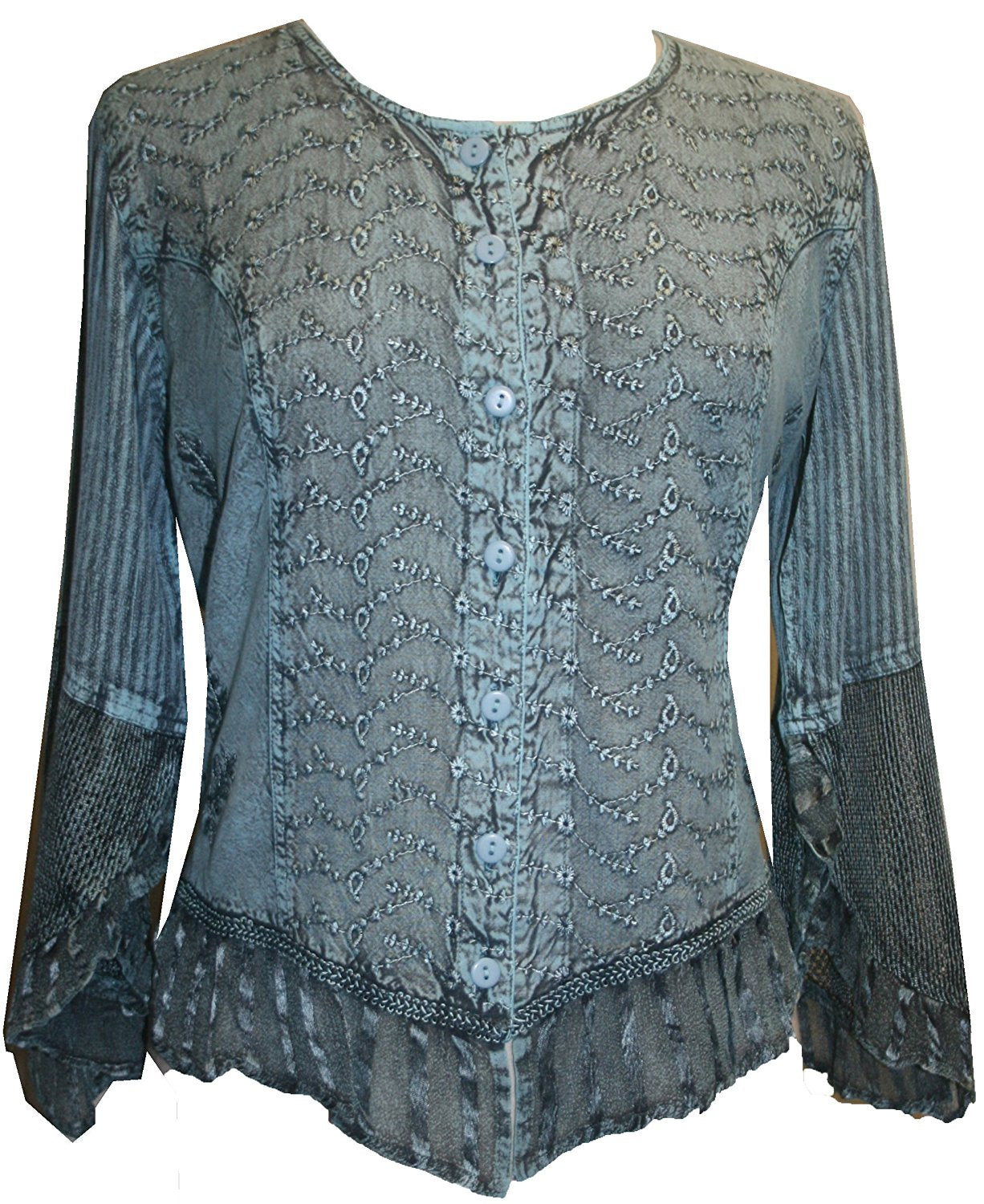 103 B Embroidered Net Ruffle Sheer Lace Sleeve Blouse – Agan Traders