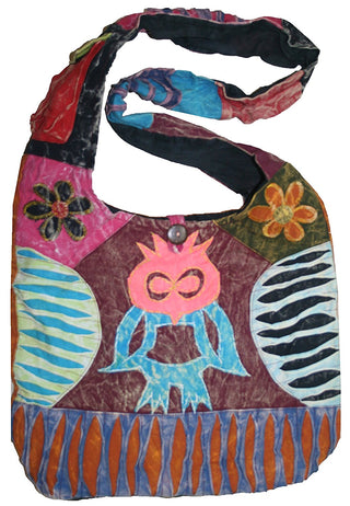 JSA 02 Owl Patch Cotton Boho Cross Shoulder Bag Purse - Agan Traders, Multi 6