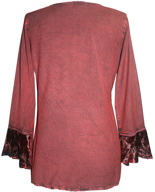 Gypsy Vintage Embroidered Elegant Rayon Velvet Tunic Top Blouse - Agan Traders, Burgundy