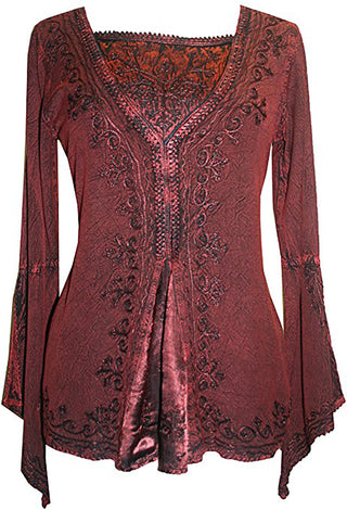 Renaissance Gypsy Bell Sleeve Blouse Top - Agan Traders, Wine