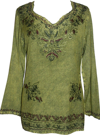Diamond Neck Renaissance Embroidered Blouse - Agan Traders, Lime Green C