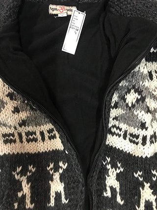 Fleece Lined Wool Cardigan Jacket Knitted in Nepal - Agan Traders, BK WJ09