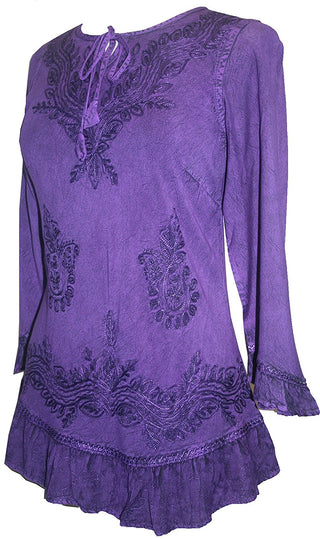147 B Gypsy Medieval Ruffle Top Tunic Kurta Blouse India - Agan Traders, Purple