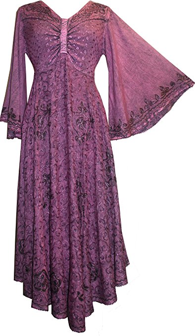 Roman Medieval Corset Satin Embroidered Bell Sleeve Dress 001