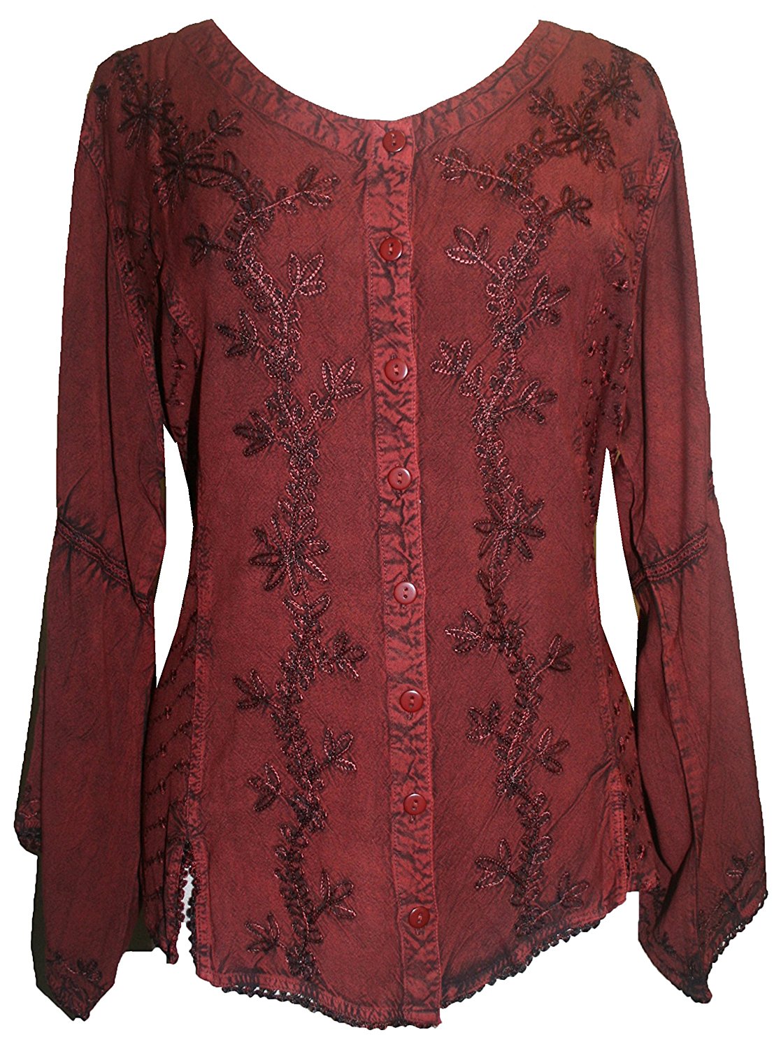 102 B Flower Color Embroidered Button Down Gothic Blouse – Agan Traders