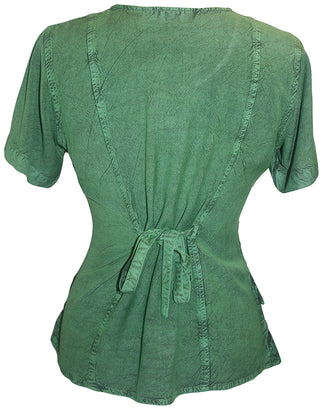 Medieval Renaissance Gypsy Ruffle Cross Blouse - Agan Traders, E Green