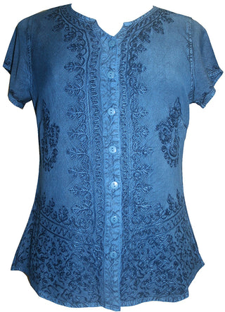 Medieval Bohemian Embroidered Top Shirt Blouse - Agan Traders, Blue