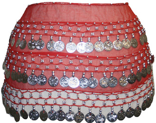 ST Agan Traders Belly Dancing Zumba Hip Coin Gypsy Hip Scarf - Agan Traders, Red Silver ST