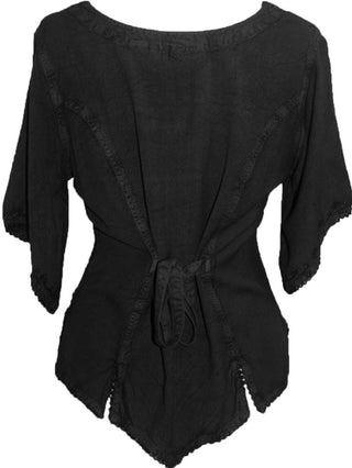 Scooped Neck Medieval  Embroidered Blouse - Agan Traders, Black
