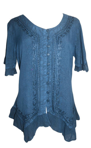 305 B Medieval Bohemian Embroidered Bottom Shirt Blouse - Agan Traders, Blue
