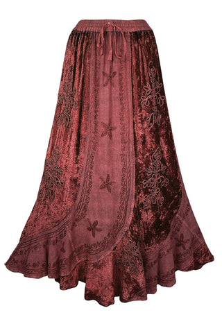 Rayon Velvet Gypsy Medieval Renaissance Scallops Vintage Skirt - Agan Traders, Burgundy