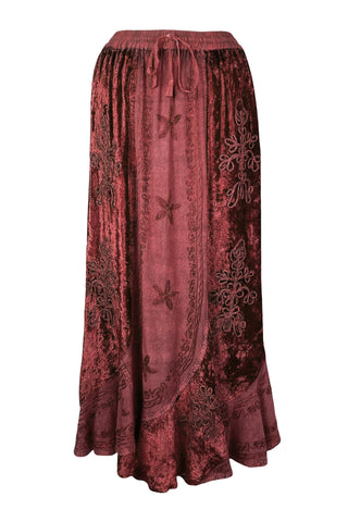 Rayon Velvet Gypsy Medieval Renaissance Scallops Vintage Skirt - Agan Traders, Burgundy