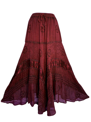Big Flare Dancing Gypsy Gothic Embroidered Twirl Long Skirt - Agan Traders, B Red
